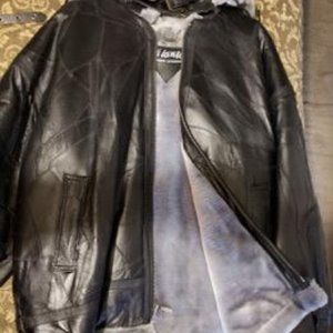Black and Gray Leather Coat